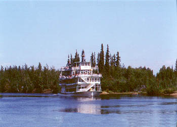 Discovery approaching from river bend