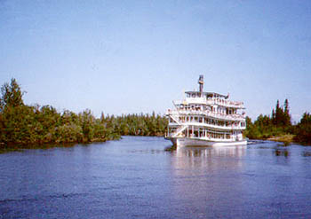 Discovery approaching from river bend