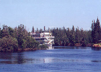 Discovery coming around a river bend.